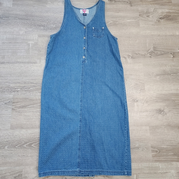 KEREN hart Dresses & Skirts - VINTAGE KEREN HART Denim Jean White Polka Dot Maxi Sleeveless Dress